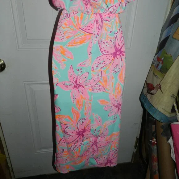 LILLY PULITZER Esmeray Set Surf Blue Bonita Blooms Skirt Puff Crop Top⌚🏃⚡💨🚚 - Picture 6 of 13